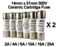 2PCS 14X51 500V CERAMIC CARTRDGE / CYLINDER FUSE (14MMX51MM) (VARIATION SELECTION:2A/4A/6A/10A/16A/2