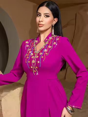 Diamonds Abaya Dubai Kaftan Women Muslim Evening Party Dresses Turkey Robe Femme Musulmane Vestidos 