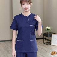 【Ready Stock】❀ baju scrub medical Hand-washing clothes Women's short-sleeved suit Nurse Pet hospital work Maternity center dental operating room hand