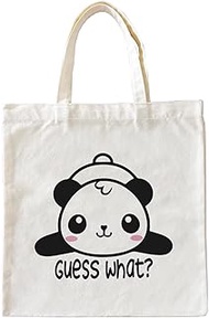 Panda Gifts Canvas Tote Bag for Women, Gifts for Panda Lover Women Girls, Cute Baby Panda Guess What It's Panda Canvas Tote Bag for Teen Girls