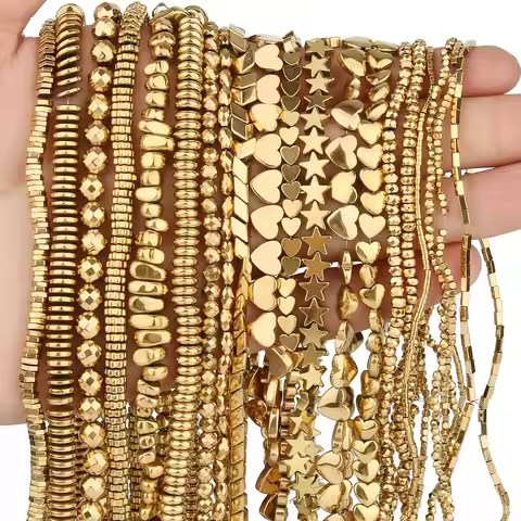 AAA+ Color Retention Gold-Plated Hematite Beads Natural Stone Star Heart Irregular Round Spacer Bead