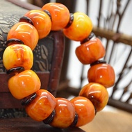 Floating Salt Water Collection Old Beeswax Bracelet Yellow Chicken Grease Amber Barrel Beads plus Spacer Beads Blood Amber Bracelet Men's and Women's Fluorescent