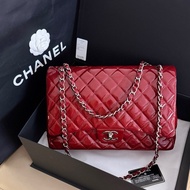 Chanel紅銀漆皮cf maxi單肩包 14開 尺寸23*33*10cm