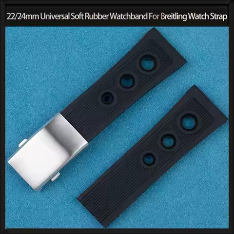 Black 22mm 24mm Universal Soft Rubber Watchband For Breitling Super Ocean Avenger Huawei Watch Strap