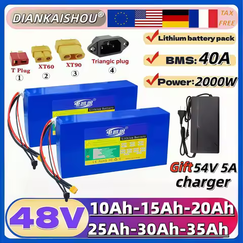 21700 Lithium battery pack 48V 10Ah 15Ah 20Ah 25Ah 30Ah 35Ah 2000W With 40A BMS For Motorcycles, bic