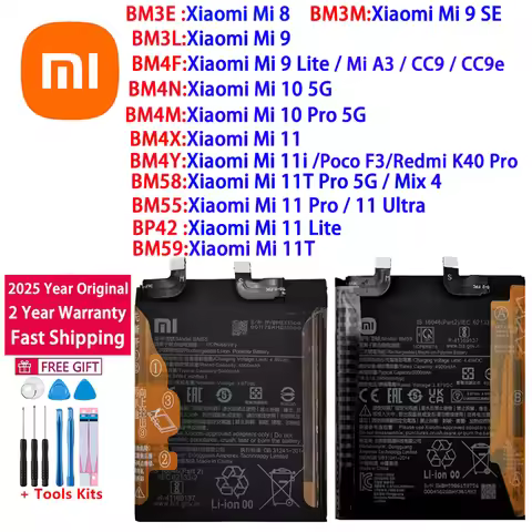 2025 Years Original Battery For Xiaomi Mi 8 9 10 11 11i 11T Mix 4 Ultra SE Lite 5G A3 CC9 CC9e Poco 