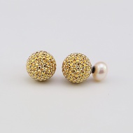 Swarovski Crystal Ball Earrings with Pearl Back Double Sided Stud Earrings Reversible Sparkly Earr