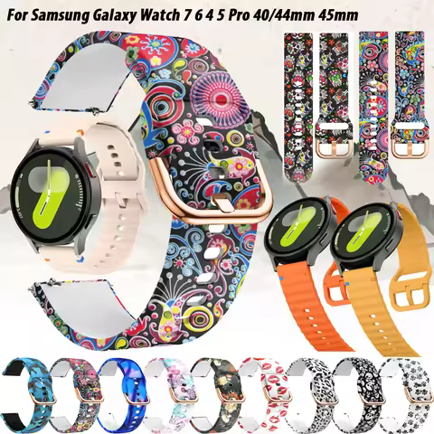 Silicone Strap for Samsung Galaxy 4/5/6/7 Colorful Pattern Bracelet Band Active 2 40mm Watch 6 Class