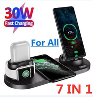 7 in 1 Wireless Charger Stand Pad For iPhone 14 13 12 Pro Max Apple Watch Airpods Phone Chargers 30W Fast Charging Dock Station