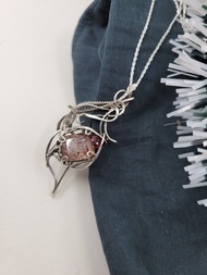 長方型寶石切割面紅超七 999純銀 手工繞線  項鍊