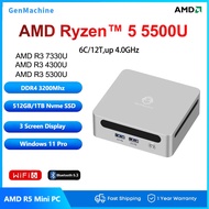 GenMachine Mini PC AMD R3 7330U R5 5500U Windows 11 DDR4 32GB 512GB Wifi6 BT5.2 Dual HDMI Computer
