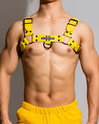 Yellow Hot Lingerie Man Sexual Body adjustable Chest Harness Belt Strap Punk Rave Costumes Harness M