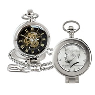 Coin Pocket Watch with Skeleton Movement | 1964 Silver JFK Half Dollar | Genuine U.S. Coin | Sweepin