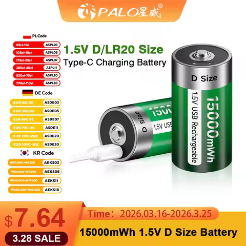 PALO 100% Original 1.5V D Size Rechargeable Battery Type-C USB Charging D R20 LR20 Li-ion Batteries 
