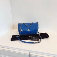 【99新🆕】Chanel 藍色金幣口蓋包 CF鏈條郵差包手提包 斜挎包 單肩包