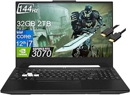 ASUS TUF Dash F15 Gaming Laptop (15.6 inches 144Hz, Intel 12th Gen i7-12650H, 32GB DDR5 RAM, 2TB PCle SSD, Geforce RTX 3070 8GB), Thunderbolt 4, Backlit KB, WiFi 6, IST Cable, Win 11 Home - Black