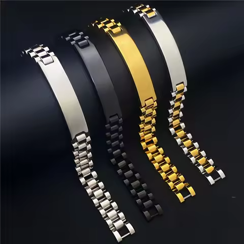 Personalized Engraved Name Bracelet Men Custom Name Letter ID Bracelets Gold Stainless Steel Link Ch