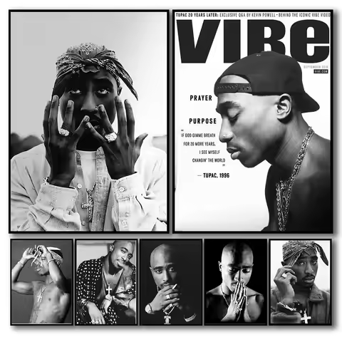 Black and White Pop Hip Hop Rapper 2PAC Posters Tupac Music Album Cover Aesthetic for Room Canvas Pa