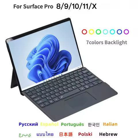 Backlit Wireless Keyboard for Microsoft Surface Pro 9 8 10 11 X Trackpad Wireless Teclado