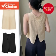 B77-JAN24-C-1 - Back-slit Sleeveless Vest - TKB77ED069  B77-JAN24-C-1 - Rompi tanpa lengan dengan be