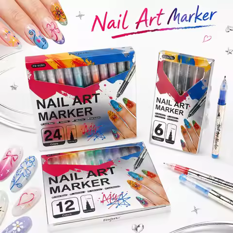 6/12/24Colors Nail Art Marker 0.5MM Tip DIY Design Creative Graffiti Waterproof Fade-Resistant Outli
