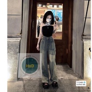 Straight jeans mixed with 2 colors of retro dusty jeans, new fashion personality H2D5485