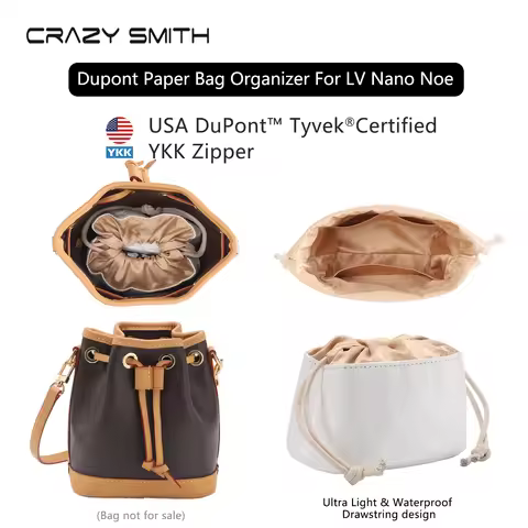 CRAZYSMITH Bag Organizer For LV Nano Noe Handbag Dupont Paper Inner Bag Insert Storage Bags Drawstri