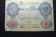 [鈔集錢堆]1910年 德國 紙鈔 面額 20 馬克 壹張 P86