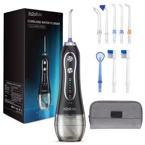 H2ofloss hf-6 dental cordless oral 5 nozzle tips irrigator portable electric water flosser for teeth