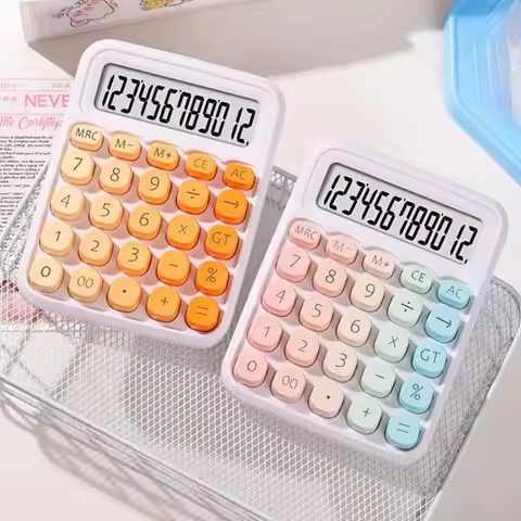 Cute 12 Digits Calculator Large LCD Display Candy Color Desktop Mechanical Calculator Portable Pract