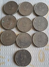 香港 英女皇 五元硬幣一套