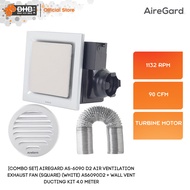 [COMBO SET] AireGard AS6090 D2 Air Ventilation Exhaust Fan (Square) (White) AS6090D2 + WVK-2BR Wall 