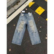 W8CK AC Classic Style Men Women Same Style Fading Smudge Wide Leg Dirty Pants Mud Dye Jeans