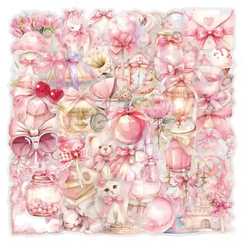 60 Pieces Pink Coquette Sticker Pack - Waterproof Transparent PET Decals Ideal as Journal Decor Stic