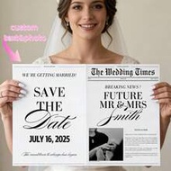 1pc Customized Wedding Newspaper Template, Personalized Photo & Text Engagement Announcement, Save T