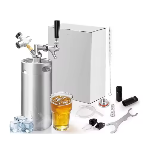 3.6L Mini Beer Keg Growler,Portable Beer Dispenser Keg Tap Kit with Self-Closing,0-60psi Co2 Charger