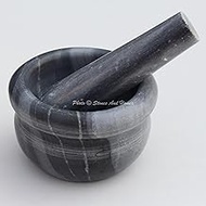 Stones And Homes Indian Grey Mortar and Pestle Set Large Bowl Marble Medicine Pills Stone Grinder for Home and Kitchen 4 Inch Polished Robust Round Stone Molcajete Herbs Spices - (10 x 6 cm)