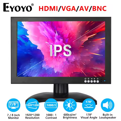 Eyoyo 7/8 inch HDMI LCD Monitor Portable IPS Screen Display HDMI/VGA/AV/BNC Inputs Small TV For PC C