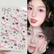 New Flash Diamond Face Sticker Ribbon Red Bow Concert Makeup Sticker Diamond Red Diamond Children St