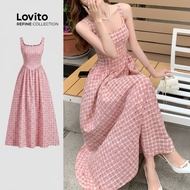 (Lovito Refine) Casual Dress Pleated Draped Spring/summer Pink Dress for Women LR18E032\3
