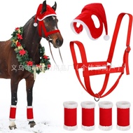 6 Pieces Santa Horse Accessories Holiday Santa Horse Hat Adjustable Nylon Horse Sling, Suitable for 