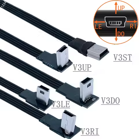 5CM-3M Mini USB B Type 5pin Male UP Down Left Right Angled 90 Degree to USB 2.0 Male Data Cable 5CM 