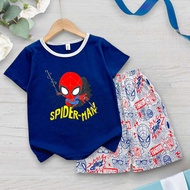Spider Man Cotton T-shirt Set Dark Gray Printed Pants for Children 6–10 Years Old TN09252