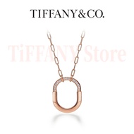 Tiffany Co Jewellery Lock Diamond Pendant | 18K Rose Gold Oval Chain Lock Upper Diamond Inlay for Da
