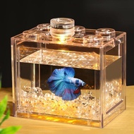 ตู้ปลาขนาดเล็ก Betta Fish Tank อะคริลิคใสป้องกันการระเบิดแบบพกพา Miniature Fish Tank Aquarium สำหรับ