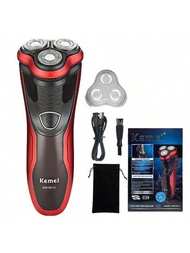 Kemei Km-9013電動剃須刀usb充電式便攜式男士浮動修面刀防水剃須機,適用於家庭或旅行使用