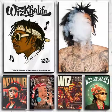 Music W-Wiz Khalifa Poster Framed Canvas Wall Art Print for Office Dining Room Bathroom Wall Decor