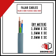 [BY METER] FAJAR CABLE 1.0MM 1.5MM 2.5MM 3 CORE FLEXIBLE CABLE CORE GREY 100% PURE COPPER SIRIM JKR FAJAR CABLE