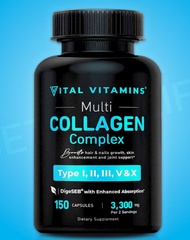 คอลลาเจนครบ 5 สายพันธุ์  Vital Vitamins Multi Collagen Complex - Type I, II, III, V, X, Grass Fed, 1