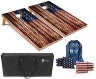 Tailgating Pros American Flag Wooden Plank Design Cornhole Board Set w/Bean Bags and Carrying Case -